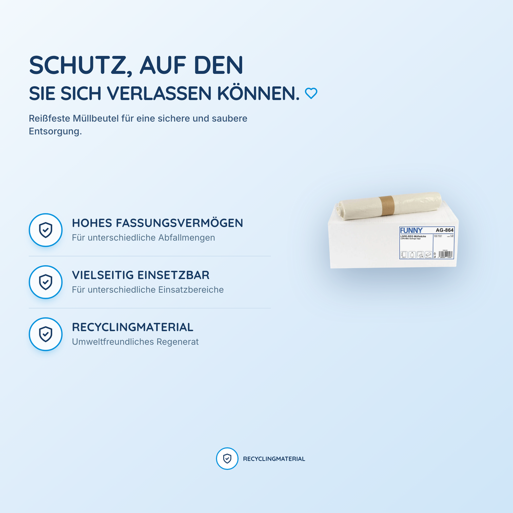 FUNNY LDPE-Regenerat Müllbeutel extra, weiß, 90 l, 630 x 850 mm