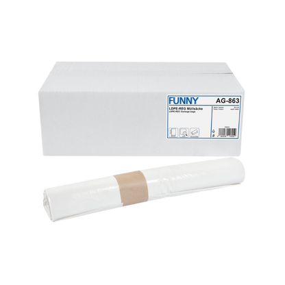 FUNNY LDPE-Regenerat Müllbeutel 60 l, 600 x 700 mm, weiß | armedion