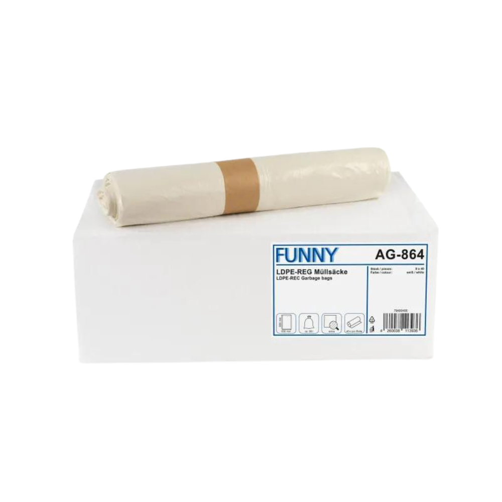 FUNNY LDPE-Regenerat Müllbeutel extra, weiß, 90 l, 630 x 850 mm