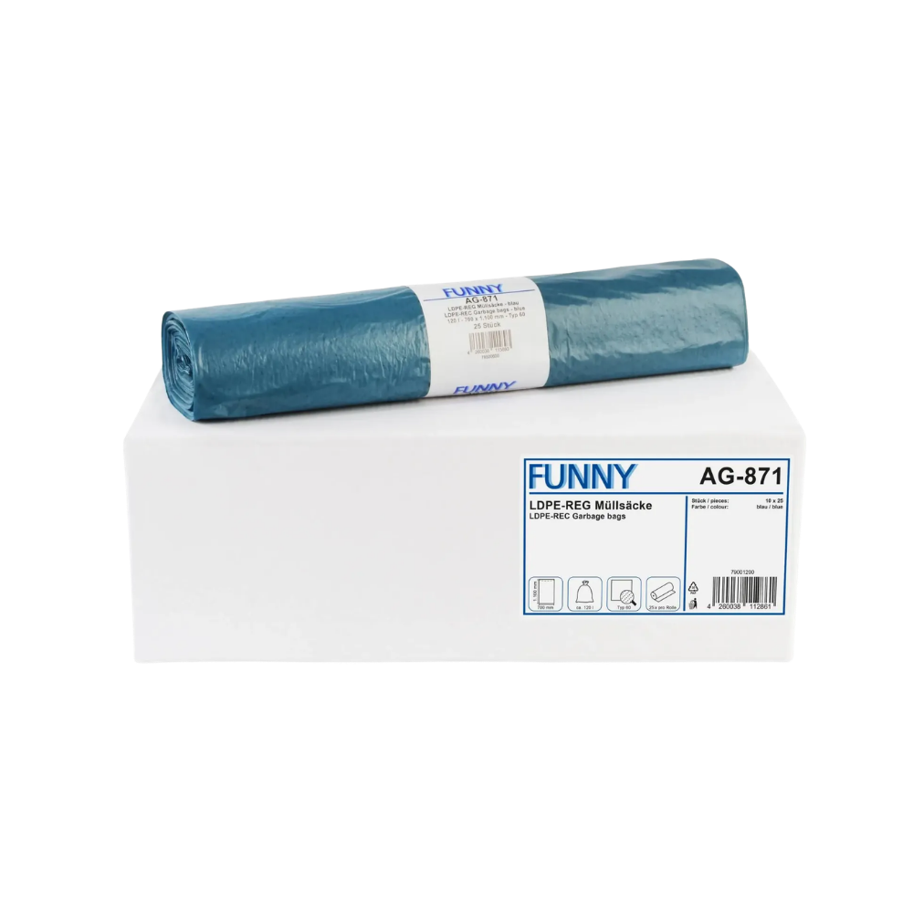 FUNNY LDPE-Regenerat Müllsäcke Typ 60, blau | armedion