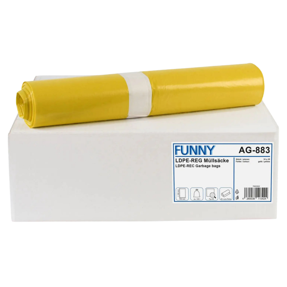 FUNNY LDPE-Regenerat Müllsäcke Typ 60, gelb | armedion