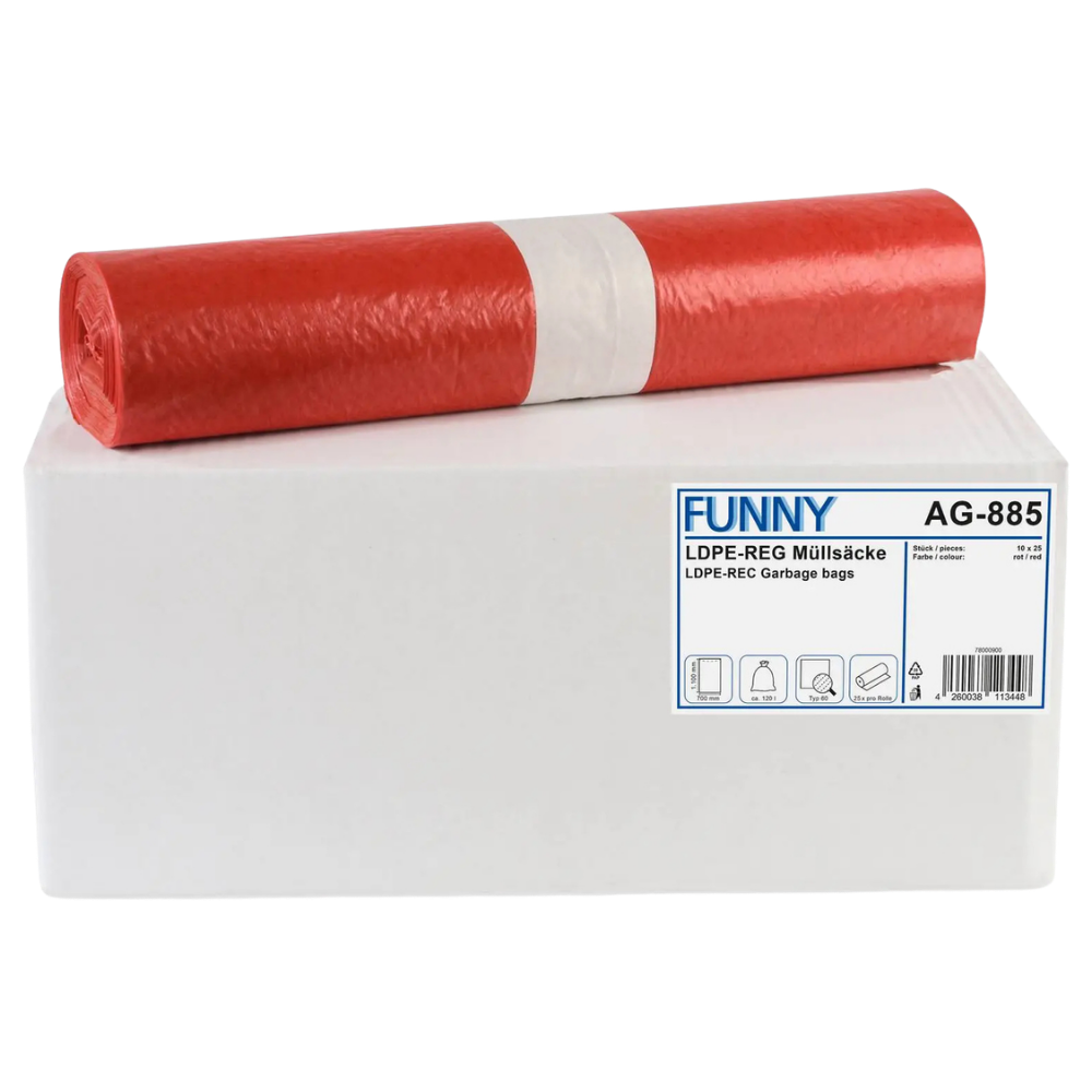 FUNNY LDPE-Regenerat Müllsäcke Typ 60, rot | armedion